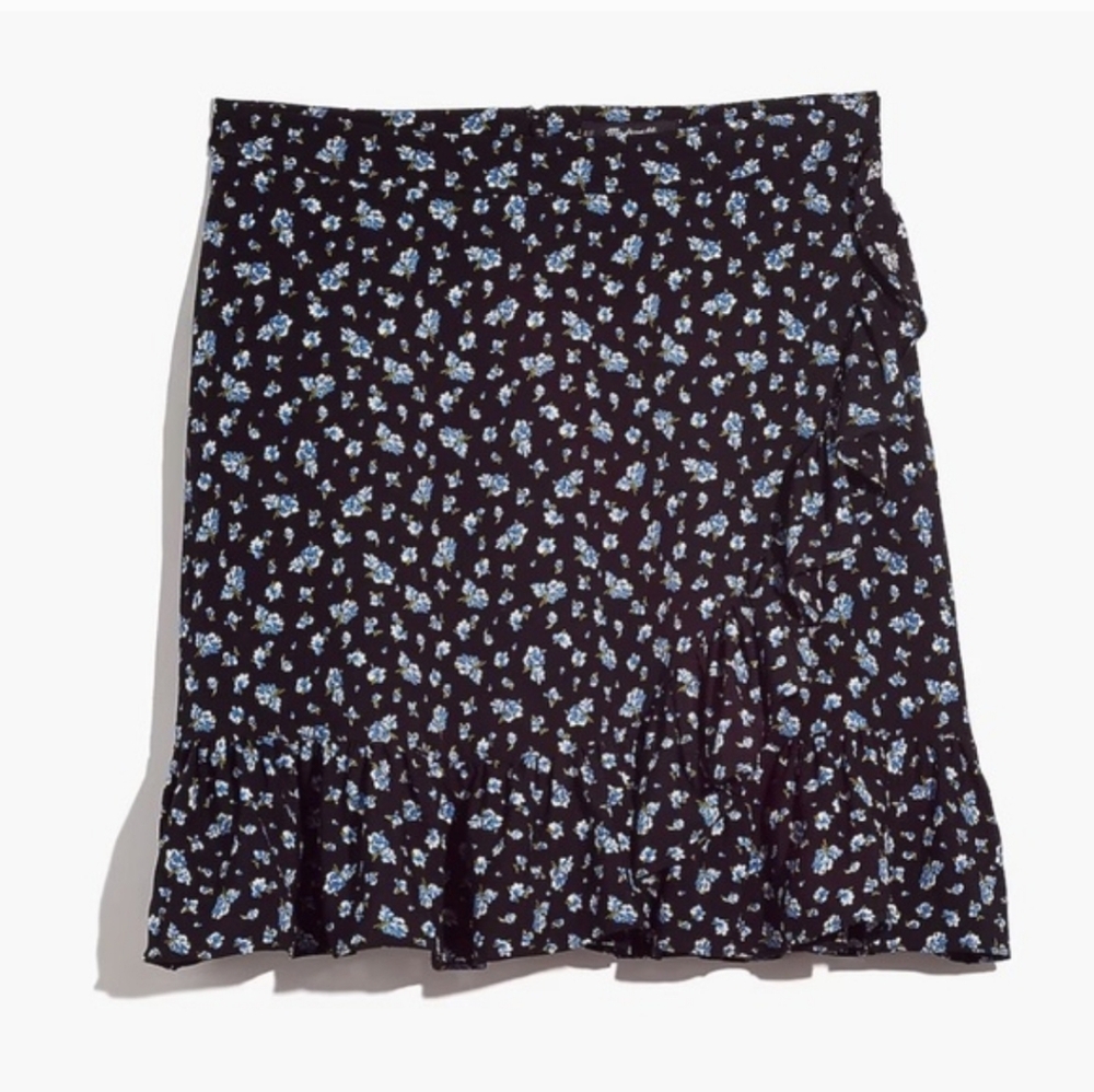Madewell Black Mini Skirt with White & Light Blue Floral Print